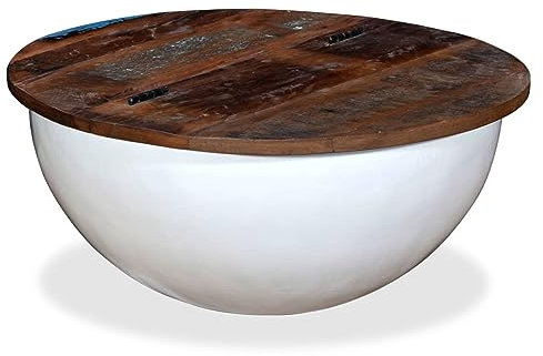 Homgoday Couchtisch in Form einer Schale aus massivem Antik-Weiß, Couchtisch, Wohnzimmertisch, Tisch für Büro Schlafzimmer Garten