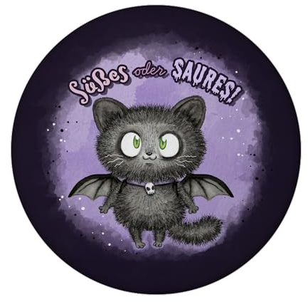 Süßes oder Saures Magnet rund mit Flaschenöffner mit schwarzer Fledermaus-Katze EIN niedlicher Magnet rund mit Flaschenöffner für die Küche Schwarze Katze im Fledermaus Kostüm