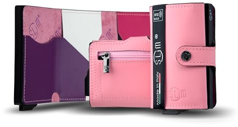 SLim Porta Carte di Credito Schermato Portafoglio Uomo Rfid Portatessere Anticlonazione Donna Portacarte Uomo (Rosa Multicolor, Con Zip)
