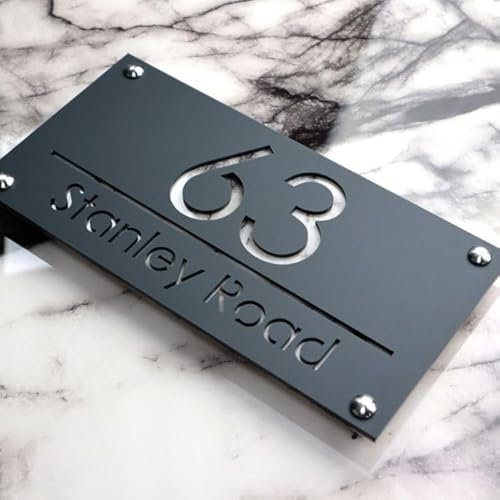 K SMART SIGN | LUXE H3 F31 | House Numbers Plaques House Numbers Door Signs House Number For Wall Name Plaques For Outside 3D Laser Cut acrylic Mirrored Marble (Matt Gray & White Marble)