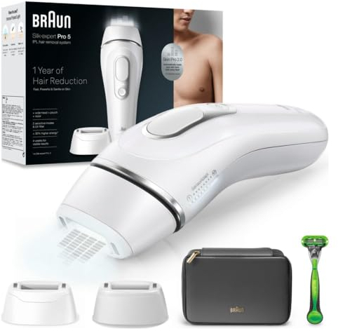 Braun Épilateur À Lumière Pulsée Silk·expert Pro 5 PL5145, Épilation Semi-Définitive, Alternative Au Laser, Résultats En 2 Séances, Rasoir Gillette, 2 Têtes Pour Épiler Jambes, Visage, Torse Et Plus