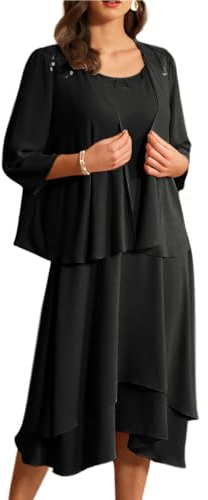 GRACE KARIN Party Vintage Mittelalter Rundhals Übergröße Ballkleid Knielang Funkelndes Fließendes Kleid mit Pailletten Glitzer Anzug Schwarz 48