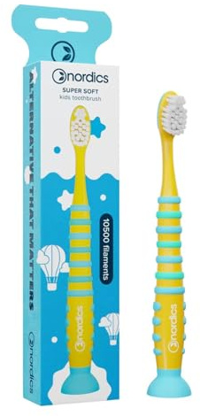 Öko Zahnbürste Kids 4+ | 10.500 Borsten | Super Soft | mit Saugnapf | Vegan | Nordics (Gelb, 1er (1 Stück))