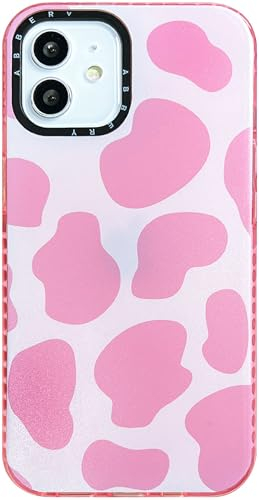 Abbery für iPhone 12/iPhone 12 Pro Hülle Rosa Kuh Muster Kuhflecken Durchsichtig Druck Weiche klare Transparent mit Design Silikon Stoßfest Gummi Süß Schutzhülle Kratzfest Frauen Mädchen