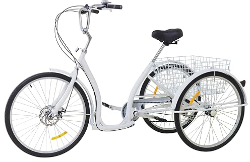 MEHOOSPVN 26 Dreirad für Erwachsene 3 Rad 6 Gang Seniorenrad Erwachsenendreirad mit Körb Bike Tricycle Erwachsener Dreirad Einkauffahrrad für Shopping Transport mit Körbe 120KG Last