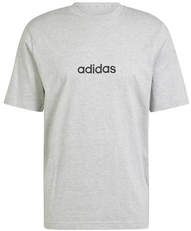 adidas Men's Essentials Linear Single Jersey TEE, Medium Grey Heather/Black, L