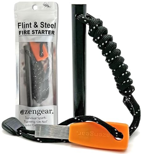 aZengear Pierre à Feu de Survie - Barre Magnésium, Allume-feu de Camping en Acier et Silex 10 x 100 mm Ferro Rod, Paracord, kit de Survie extérieur étanche