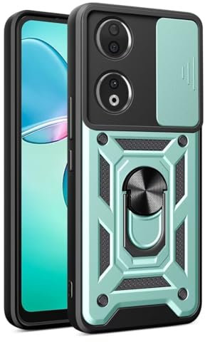 JIAFEI Funda para Honor 90 Smart 5G, Militar TPU+PC Bumper Antigolpes Carcasa Rugged Caso, con Tapa Deslizante Proteger y Anillo Soporte, Verde