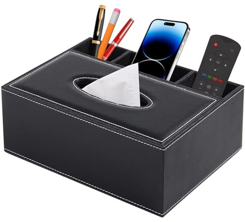 PU Leder Kosmetiktücher Rechteckig Taschentücher Box Organisator Tissue Box mit Fernbedienung Aufbewahrungsbox Serviettenhalter Schreibtisch Aufbewahrungsbox,Schwarz