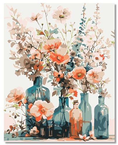 HLEIUKT Peinture par Numéros pour Adulte, DIY Fleur Peinture Numero Enfants, Fleur Paint by Numbers avec Peinture Acrylique pour Décoration de la Maison 50 x 40 cm Sans Cadre