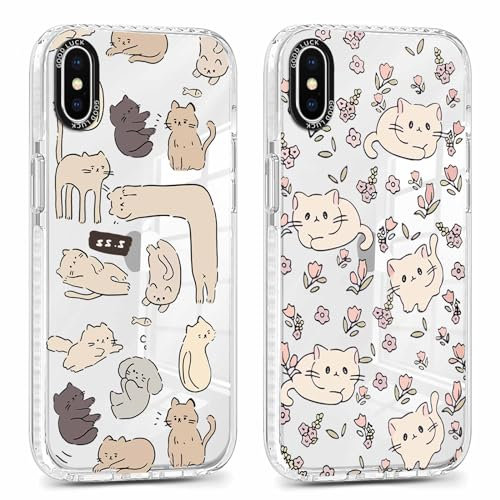Xylota 2 Stück Transparent Handyhülle für iPhone XR 6,1 Hülle, Durchsichtig Case Muster Niedlich Katze Mädchen Schutzhülle, Weich Silikon Dünn TPU Bumper Stoßfeste Cover für iPhone XR,07
