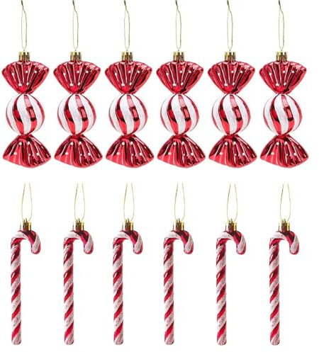 12 Pezzi Decorazioni Natale Candy Cane, 2024 Nuovo decorazione natale caramelle albero di natale rosso bianco, bastoncini di zucchero natalizi Appendere Ciondolo