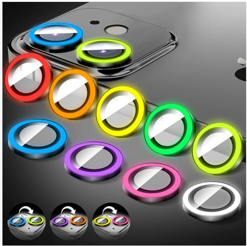 LucBuy Luminous Camera Lens Protector Compatible for iPhone 12/12 Mini, Bling Noctilucent Tempered Glass Camera Cover Film Stickers, Upgraded Auto-Align Anti-Scratch Alloy Rings