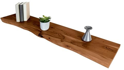 SAM Holzplatte 180x30 cm Arya, Holzbrett Akazie massiv + nussbaumfarben, Baumkanten-Platte für Heimwerker, Regale & Fensterbretter, einseitige Baumkante
