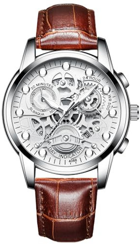 Herrenuhr Chronograph,Uhren Herren Flache Analog Quarz Datumsanzeiger Klassisch,Herrenuhren 30M Wasserdicht Business Casual Sport Leuchtende (Braun)