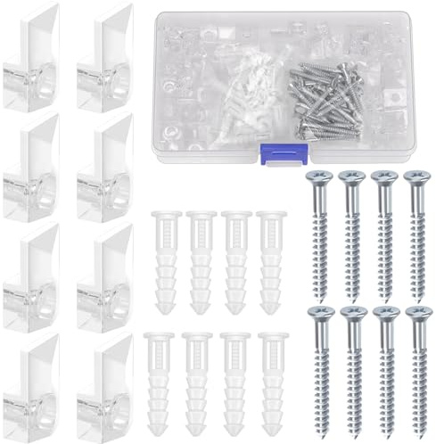 Glarks 90pcs 4mm Rahmenlose Spiegelhalter Clips Kit, Crystal Clear Kunststoff Spiegel Clip, Kunststoff Glas Halter Clips, Spiegel Montage Hardware mit Schraube und Anker für Wand, Schrank, Tür