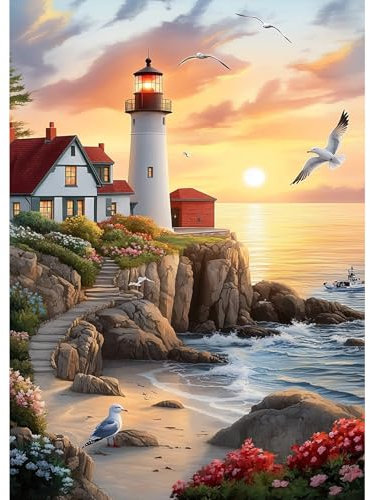 MXJSUA Faro del Mar Diamond Painting, Pintura Diamante Kit Manualidades Adultos, Diamond Painting Adultos Dibujos con Diamantes para la Decoración de la Pared del Hogar 30x40 cm