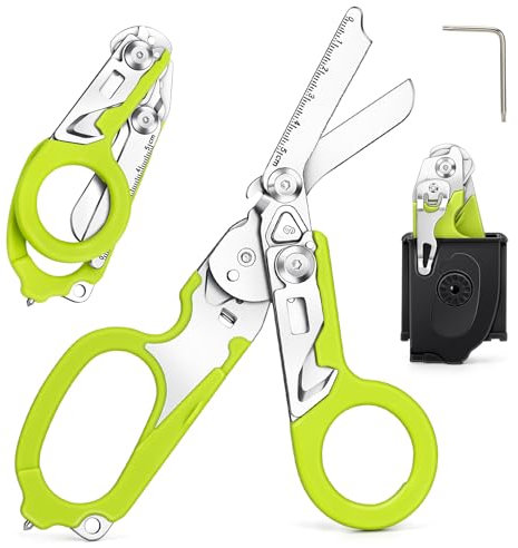 6 in 1 Trauma Schere Multitool Rettungsschere, Emergency Shears mit Strap Cutter und Glass Breaker Faltbare Scherenzange aus Edelstahl für Camping im Freien Multifunktionsschere Notfallschere