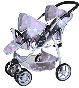 Knorrtoys 16444 - Cochecito Doble para muñecas Milo - Star Grey Pink