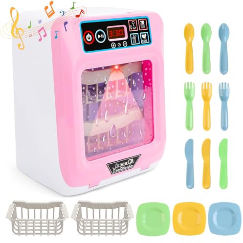 deAO Machine a Laver Enfant Jouet Lumières et Son Inclus, avec Variété D'Accessoires et Fonctions Réalistes, Jouets D'Appareils de Cuisine,Cuisine de Jeu de Rôle pour Filles Garçons de 3, 4, 5, 6 Ans