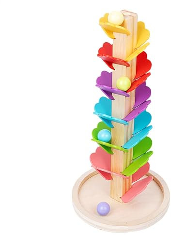 KlangMurmelbahn Regenbogen, Murmelbahn, Pagode, Motorikspiel Für Kinder, Regenbogen Kugelturm, Rollbahn, Kugelbahn, Babyspielzeug, Musikalischer Baum, AusHolz, Inkl. 4 Murmeln, Ab 3 Jahren