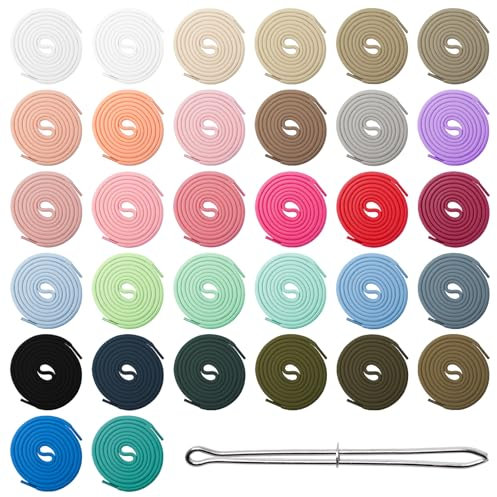 Sxutop 32 Pièces Cordon pour Pantalon de Jogging 140 cm Cordons Rechange Sweat Universel Cordons Serrage pour Sweat à Capuche Pantalon Jogging Chaussures, avec Enfileur de Cordon (32 Couleurs)