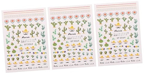 Vaguelly 3Pezzi Adesivi Per Unghie Cactus Decalcomanie Per Nail Art Per Donne e Ragazze Design Creativo Per Decorazioni Unghie Per Manicure e Stile Personale