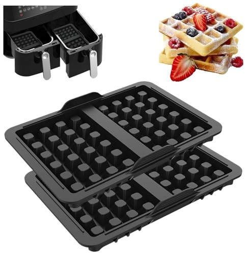 2 Stück Waffeleinsatz, Silikonform Heißluftfritteuse, Heißluftfritteuse Zubehör für Ninja AF300EU, AF400EU, AF451EU, SL400EU und AF500DE, Doppelt Backschaleneinsatz, Airfryer Zubehör