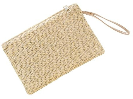 LIFKOME Portefeuille Tissé à Main en Paille Naturel, Porte-Monnaie Léger Multifonction, Petit Paquet De Plage Portable pour Femmes, Compact Et Résistant à l'usure, Couleur Kaki