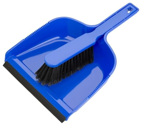 Jantex Commercial Plastic Dustpan & Brush Set 82x226x321mm, Blue | Sweeps up fine dust and heavy debris cleanly to keep commercial workspaces tidy, saving time during daily cleanups