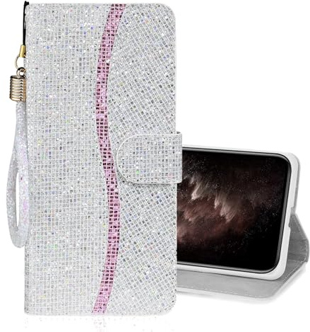IMEIKONST Flip Phone Case for iPhone 11, Glitter Sparkle Sequins Design for Girls Women, Leather Magnetic Wallet Card Slots Kickstand Shockproof Bumper Cover for iPhone 11. Silver RXS