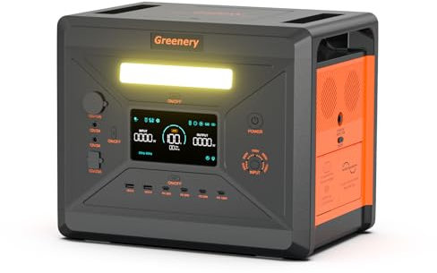 Greenery generateur electrique portable 2500W, 230V station electrique portable 2304Wh avec Prise CA, 12 Sorties, UPS, BMS, 4000+ Fois, Générateur portable solaire pour les (G2500+400W*1)