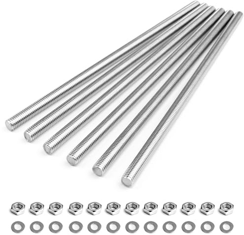 6pcs M8 x 200mm Fully Threaded Rod, 304 Stainless Steel Right Hand Threads Rods, with Nuts and Flat Washer,for Clamps, Hangers and U-Bolts (M8 x 200mm)