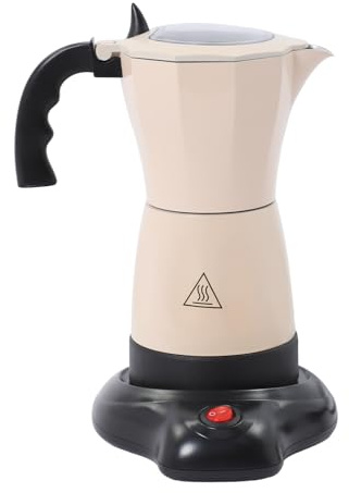 NiuLifeya Elektrische Italienische Kaffeemaschine, 480W Elektrische Espressokanne, 300ml Kaffeekanne, 6 Tassen Mokka Kanne mit Untersatz für den Hausgebrauch, Büros, Cafés (cremeweiß)