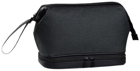 Reise-Kosmetiktasche für Herren – Wasserabweisend Kulturbeutel, Business Wasch- & Rasier-Organizer mit Griff, Outdoor Trocken-Nassfach aus Oxford-Stoff, klein und kompakt (Schwarz)