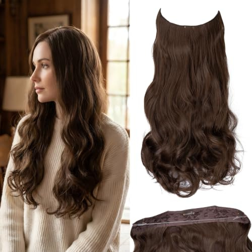 JJstar 50 cm Halo Haarverlängerung, gewellte Invisible Hair Extensions | Natürliche Optik, Haarteil mit unsichtbarem Draht, schnell anzulegen, Body Wave aus Hochtemperaturfaser für mehr Volumen