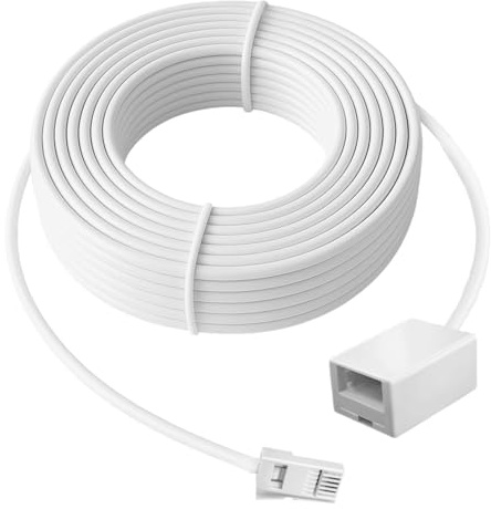 Jiyeo BT Telephone Extension Cable 10M,6-Pin Straight Through BT Male to Female Phone line cable extension compatible with UK Landline Fax and Modem Home and Office White