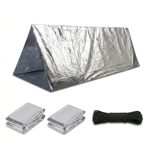 Emergency Shelter Tent & Survival Kit | Waterproof Thermal Mylar Tent + 2 Emergency Blankets & Extra Paracord | Reflective SOS Survival Gear for Hiking, Camping, Outdoors & First Aid