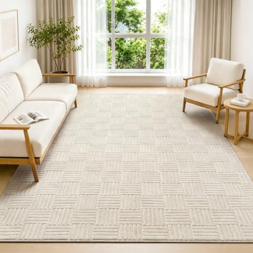 VSIWB Teppich Wohnzimmer 160x230cm Waschbarer rutschfest Kurzflor Teppiche 3D Effekt Flauschiger weiche und pflegeleichter Cream Moderner Teppich für Wohnzimmer, Schlafzimmer, Esszimmer, kinderzimmer