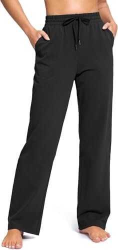 YUANXIAO Jogginghose Damen Baumwolle Freizeithose Lang High Waist Sporthose Yogahose Gerades Bein Trainingshose Weite Sweatpants mit Taschen