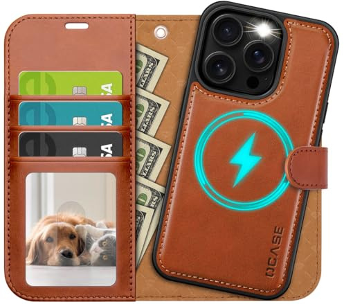 OCASE für iPhone 15 Pro Hülle (2in1) Leder Stoßfestes Case, Braun | [Abnehmbare magnetische Hülle] [Kabelloses Laden] [Kartenfach] iPhone Handyhülle RFID Schutzhülle Etui Klapphülle