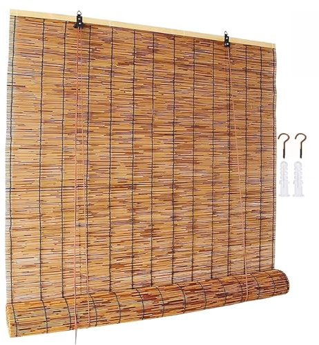 Bambusrollo 160 cm 70 cm 166 cm 90 cm 75 cm 100 cm breit Bambus Rollo Outdoor Balkon Sonnenschutz Sichtschutz ohne Bohren(braune,165W x 160H cm)