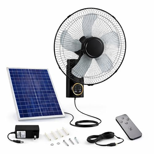 DSKJHI Ventilador Solar Potente 40cm, Montaje en Pared con Mando, Sin Electricidad Ventilador con Placa Solar y Bateria para Jardín, Gallinero, Cobertizo e Invernadero, Oscilante 90°