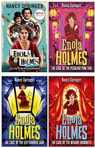 Enola Holmes Mystery Series 4 Books Collection Set by Nancy Springer (The Case of the Missing Marquess, The Case of the Peculiar Pink Fan, Case of the Left-Handed Lady, Case of the Bizarre Bouquets)