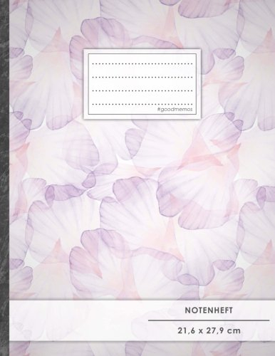 NOTENHEFT DIN A4 • 48 Seiten, 24 Blatt, 12 Systeme, „Pastell Blumen“ • Original #GoodMemos Schulheft • Mit Inhaltsverzeichnis und Seitenzahlen, Noten-Lineatur 14