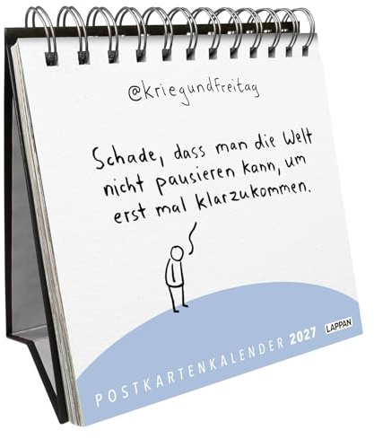 kriegundfreitag: Postkartenkalender 2027: 53 abtrennbare und gut beschreibbare Postkarten | Stabiler Tischkalender mit philosophischen, intelligenten und humorvollen Cartoons