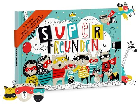 Superhelden Freundebuch für Kindergarten & Grundschule | Rundfux® | 40 Kinder, 2 Gruppenfotos, Geburtstagskalender, Freundeseiten, bunte Illustrationen, Kindergarten, Schulanfang