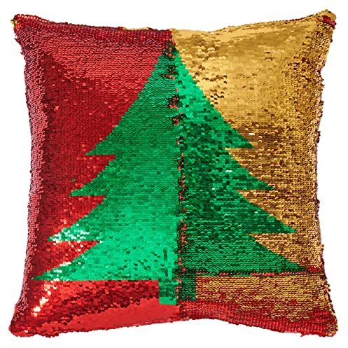 THE TWIDDLERS Pailletten Kissenbezug in Rot und Silber – Glitzer Sofa-Kissen Bezug mit Wende- Pailetten – Paliettenkissen-Bezug ideale Dekoration für Weihnachten – 40x40cm