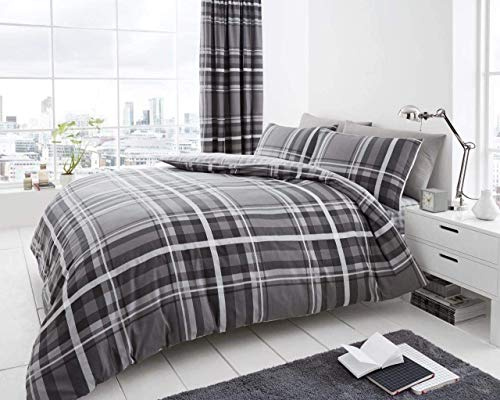 Gaveno Cavailia Luxury NEWTON TARTAN CHECK Bed Set with Duvet Cover and Pillow Case, Polyester-Cotton, Grey, Single