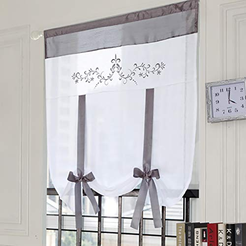 SIMPVALE 1 Pieza Cortina Romana con Bordado, 60x120cm Gris Cortina Ventana Pequeña, Transparente Visillo para Dormitorio Comedor Salón Cocina